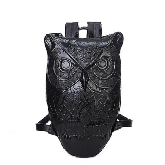 Hot Topic Handbags - Black Owl Backpack Leather Look Textured Unisex